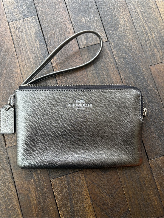 Coach Handbags - Coach Metallic Pewter Wristlet Pouch